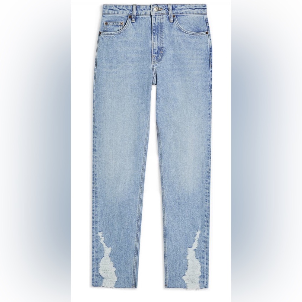 TOPSHOP Dundee Ripped Cuff Straight Leg Jeans